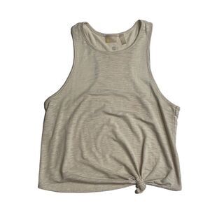 Zella Tie Front Slub Racerback Tank Oatmeal size small